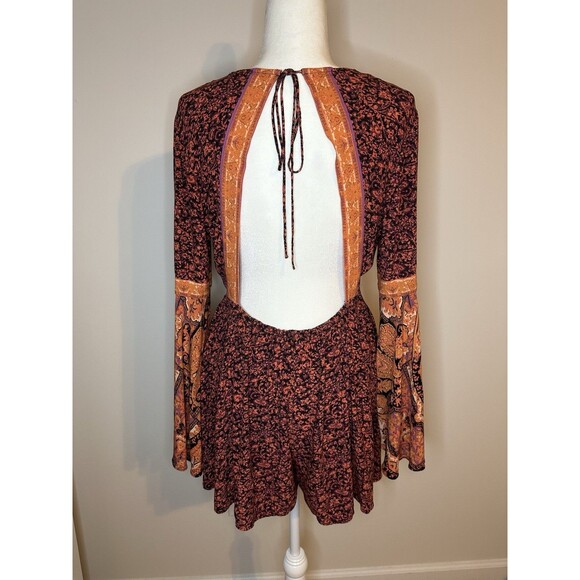 Free People Romper Boho Shorts Jumpsuit Orange Flutter Sleeve Womens M - Picture 7 of 12